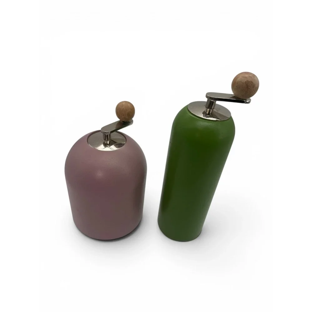 Anthropologie Salt & Pepper Grinder Set Green Mauve MCM Kitchen Decor